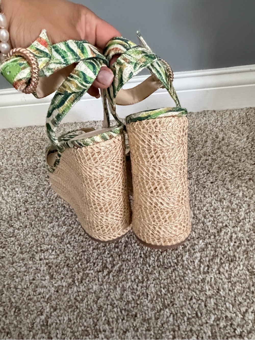 Jessica Simpson Green Leaf-Print Wedge Sandals with Ankle Strap - Picture 4 of 6